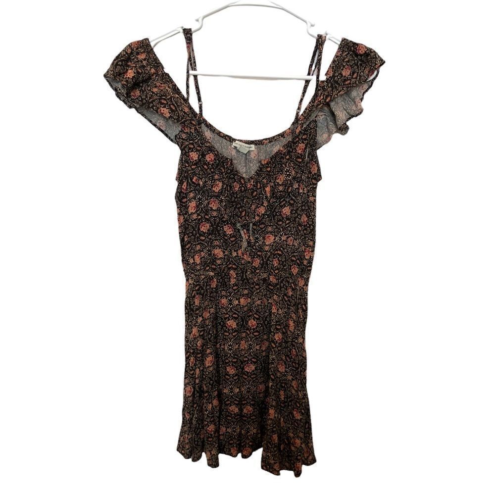 American Eagle Outfitter Strappy dress short, ruffle sleeve blk/pink floral XXS
